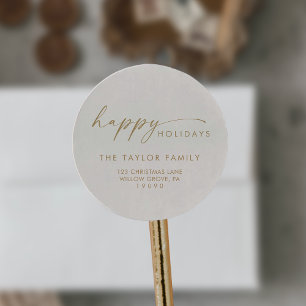 Sticker Rond Modern Script Gold Cream Holiday Adresse de retour