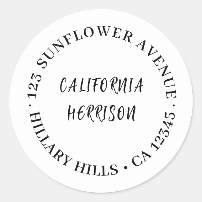 Sticker Rond Modern Script Minimalist White Design (Devant)
