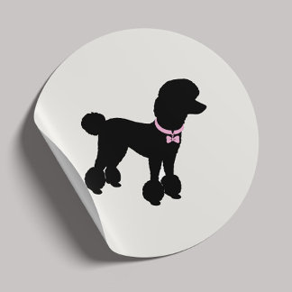 Sticker Rond Modern Silhouette Dog Grooming Classic Round