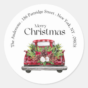 Sticker Rond Modern Simple Red Truck Christmas Retours Adresse