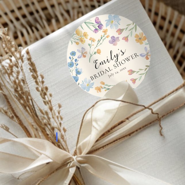 Sticker Rond Modern Wildflower Watercolor Bridal Shower (Créateur téléchargé)