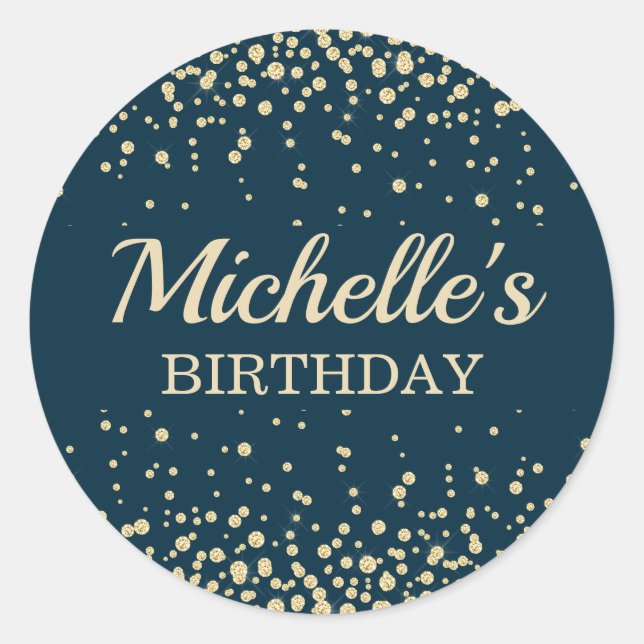 Sticker Rond Moderne bleu marine paillettes dorées Anniversaire (Devant)