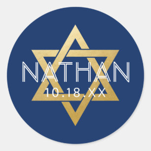 Sticker Rond Moderne Blue Bar Mitzvah Star de David Personnalis