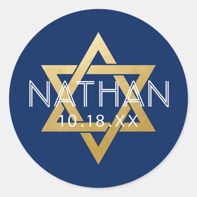 Sticker Rond Moderne Blue Bar Mitzvah Star de David Personnalis (Devant)