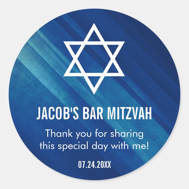 Sticker Rond Moderne Blue Grunge Bar Mitzvah (Devant)