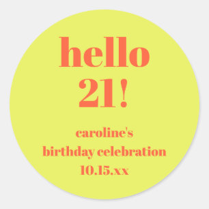 Sticker Rond Moderne Bold Bright Chartreuse Anniversaire 21 Per