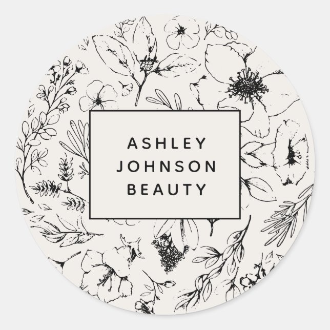 Sticker Rond Moderne Botanique Blush rose Floral Business (Devant)
