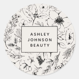 Sticker Rond Moderne Botanique Blush rose Floral Business