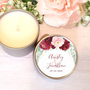 Sticker Rond Moderne Bourgogne Blush Floral Greenery Mariage