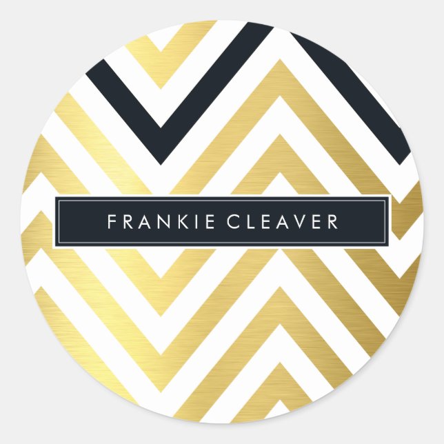 Sticker Rond MODERNE CHEVRON MOTIF doré tendance noir (Devant)
