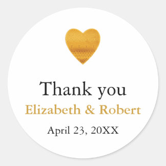 Sticker Rond Moderne Chic Gold Foil Mariage Merci de coeur