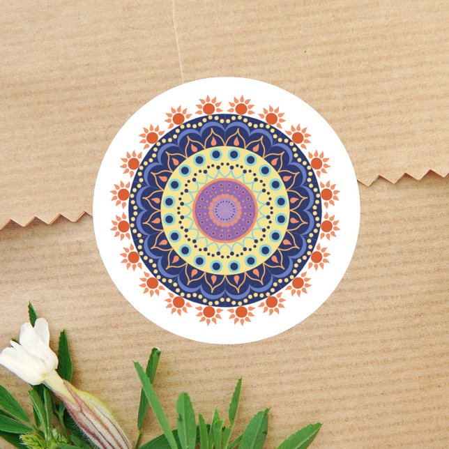 Sticker Rond Moderne Chic Mandala Minimaliste (Colorful Mandala simple sticker)