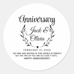 Sticker Rond Moderne couple personnalisé Nom Date Noir