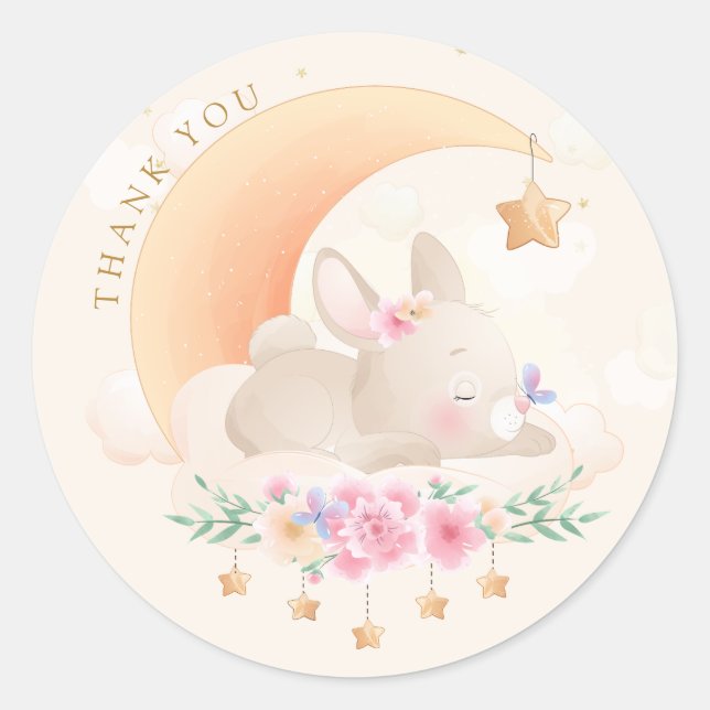 Sticker Rond Moderne Cute Aquarelle Bunny Baby shower Merci (Devant)