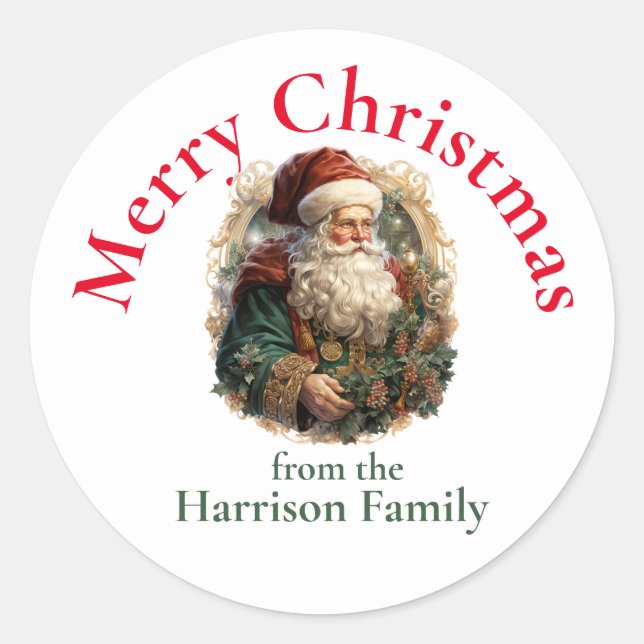Sticker Rond Moderne Cute Aquarelle Retro classique Santa Claus (Devant)