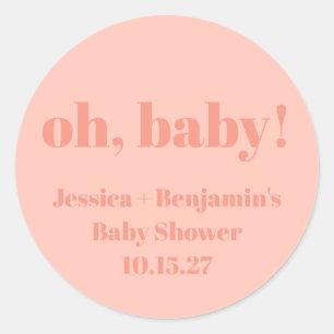 Sticker Rond Moderne Cute Dusty Peach Baby shower Nom personnal