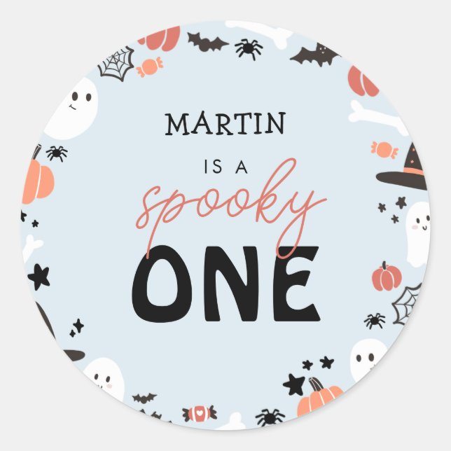 Sticker Rond Moderne Cute Éffrayant Un Halloween Garçon 1er Ann (Devant)