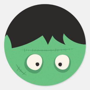 Sticker Rond Moderne Cute Frankenstein Monster Halloween