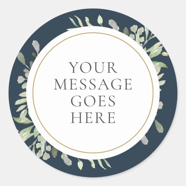 Sticker Rond Moderne Deep Sea Blue Aquarelle Mariage vert (Devant)