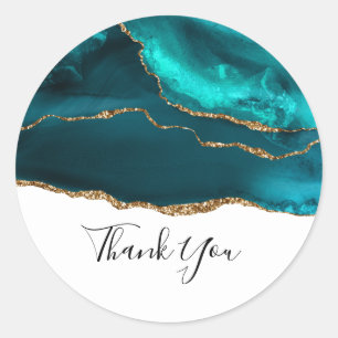 Sticker Rond Moderne Design Turquoise Agate & Gold Ribbon sur B