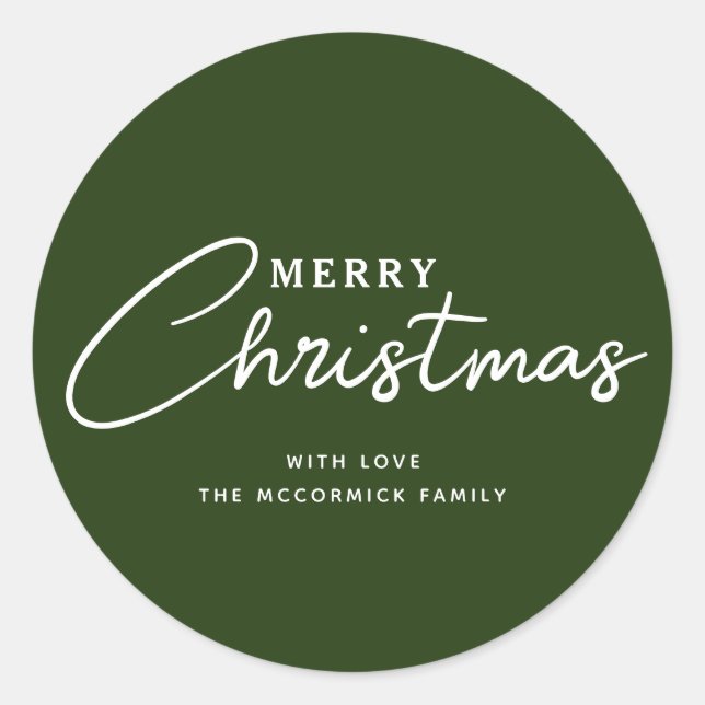 Sticker Rond Moderne écriture personnalisée de joyeux Noël vert (Devant)