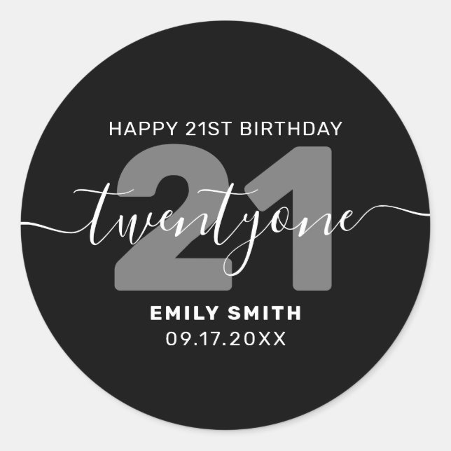 Sticker Rond Moderne Elégant 21e anniversaire (Devant)