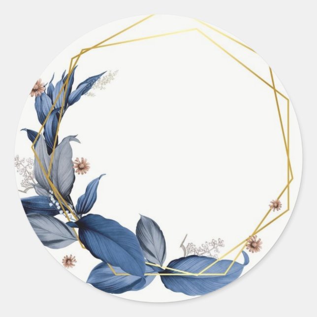 Sticker Rond Moderne Elegant bleu et or (Devant)