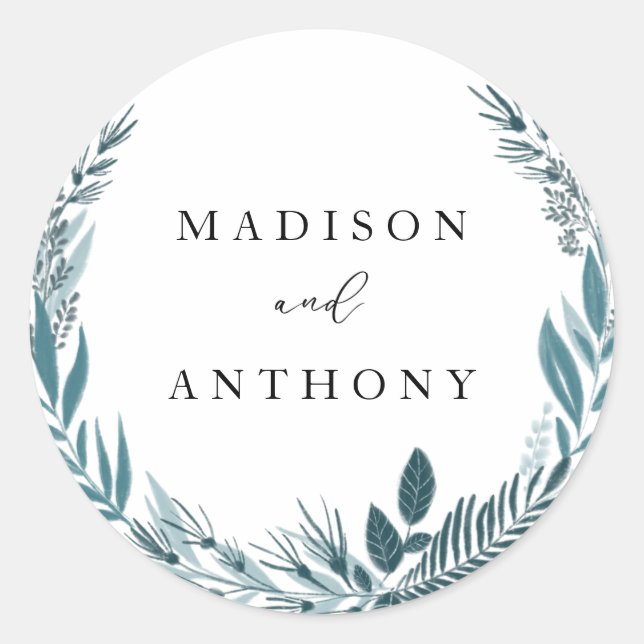 Sticker Rond Moderne Elegant Botanique Turquoise Blue Wreath Ma (Devant)