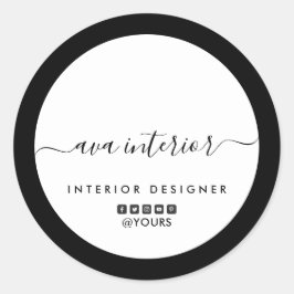 Sticker Rond Moderne Elégant Calligraphie Designer B&W Social