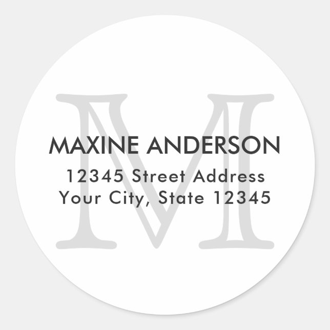 Sticker Rond Moderne Elegant Classic Gris Monogramme initial (Devant)