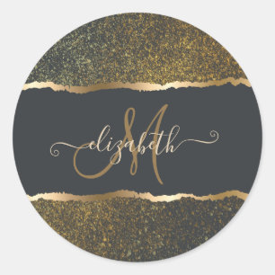 Sticker Rond Moderne Élégant Monogramme au Touché d'Or