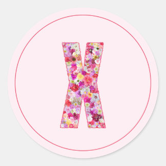 Sticker Rond Moderne Élégant Monogramme Floral Lettre X Rose