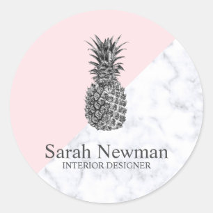 Sticker Rond Moderne élégant rose d'ananas argent