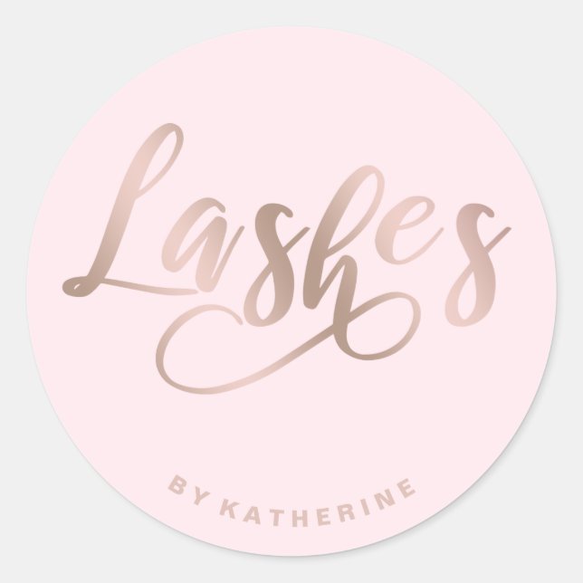 Sticker Rond Moderne élégant rose & rose or lashes (Devant)