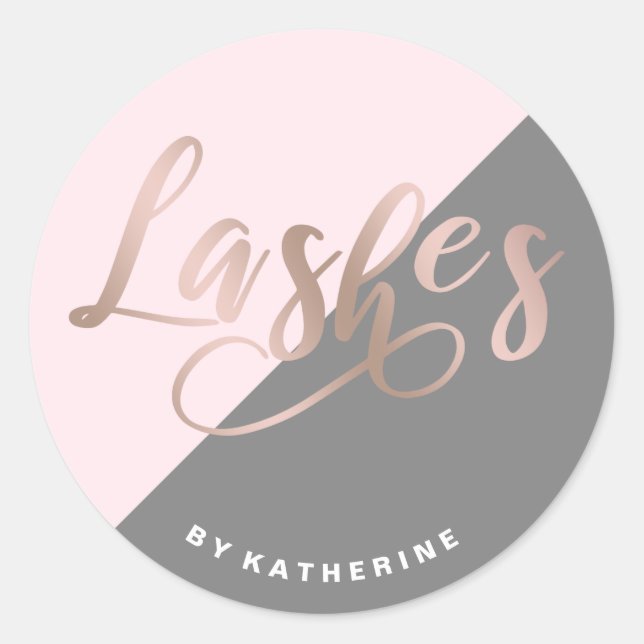 Sticker Rond Moderne élégant rose & rose or lashes (Devant)