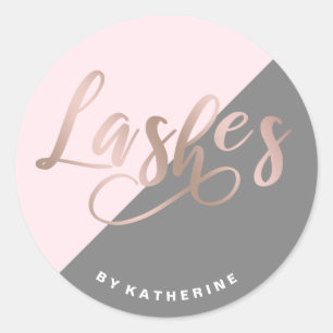 Sticker Rond Moderne élégant rose & rose or lashes