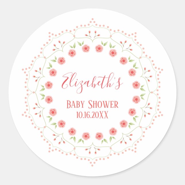 Sticker Rond Moderne Élégant Simple Chic Rose Pâle Mandala (Devant)