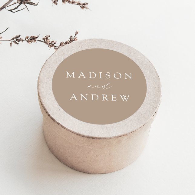 Sticker Rond Moderne Elegant Taupe Mariage personnalisé (Créateur téléchargé)