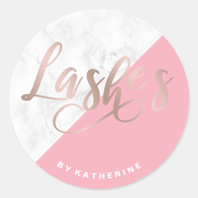 Sticker Rond Moderne élégante marbre & lachette rose or lashes (Devant)