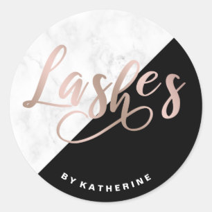 Sticker Rond Moderne élégante marbre & lachette rose or lashes