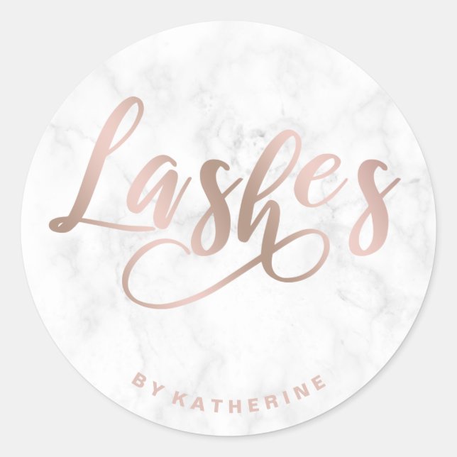 Sticker Rond Moderne élégante marbre & lachette rose or lashes (Devant)