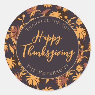 Sticker Rond Moderne et élégant Bon thanksgiving Coneflowers