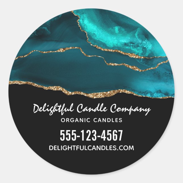 Sticker Rond Moderne et élégant Turquoise Agate & Gold Ribbon B (Devant)