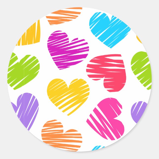 Sticker Rond Moderne et Fille Vibrant Doodled Hearts Motif (Devant)