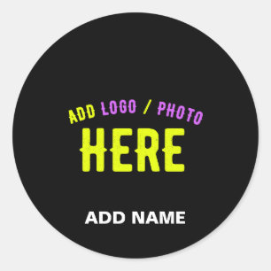 STICKER ROND MODERNE ET MODERNE PERSONNALISABLE NOIR VÉRIFIÉ