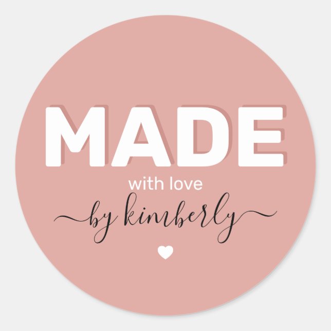 Sticker Rond Moderne Fabriqué Avec Amour Personnalisé (Devant)