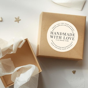 Sticker Rond Moderne fait main avec amour beige merci