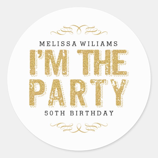 Sticker Rond Moderne Joyeux 50e anniversaire mignonne Je suis l (Devant)