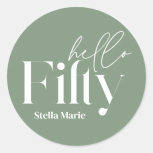 Sticker Rond Moderne minimaliste sauge vert simple 50e annivers