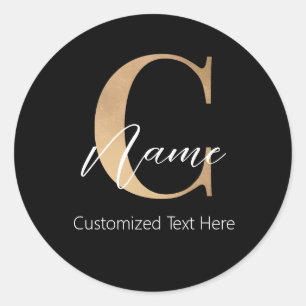 Sticker Rond Moderne Monogramme Initial C & Nom Personnalisé